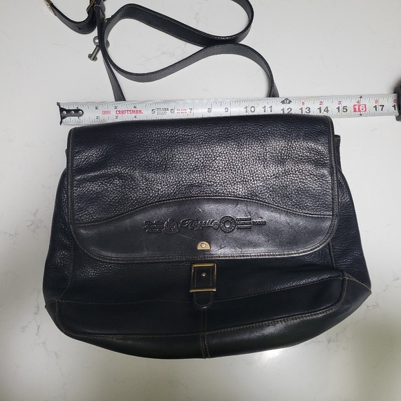 Vintage Fossil Black Leather Messenger Bag 75082 - Picture 3 of 12